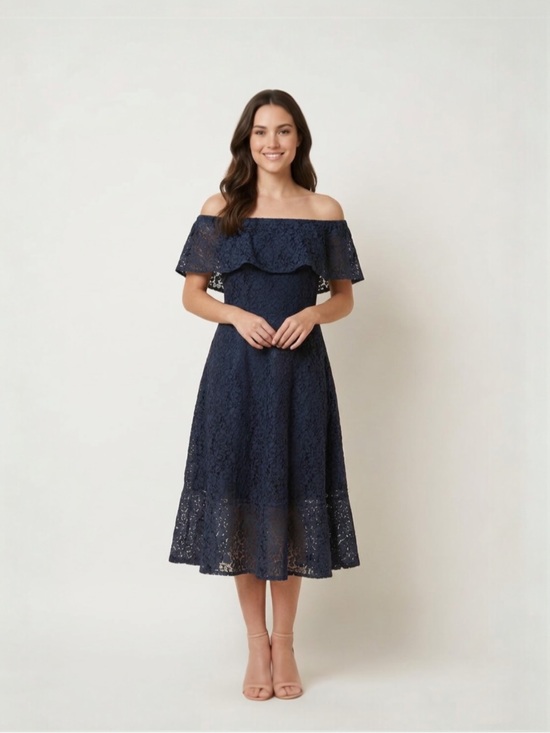 Banana Republic Dresses & Skirts - Banana Republic Navy Blue Lace Midi Dress Off The Shoulder Cocktail Sz 2P NWT
